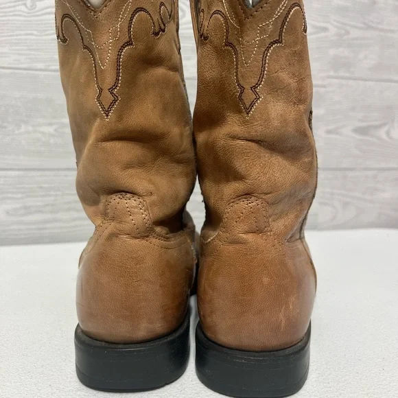 Ariat Tan Cowboy Western Boots Distressed Leather - Picture 5 of 8